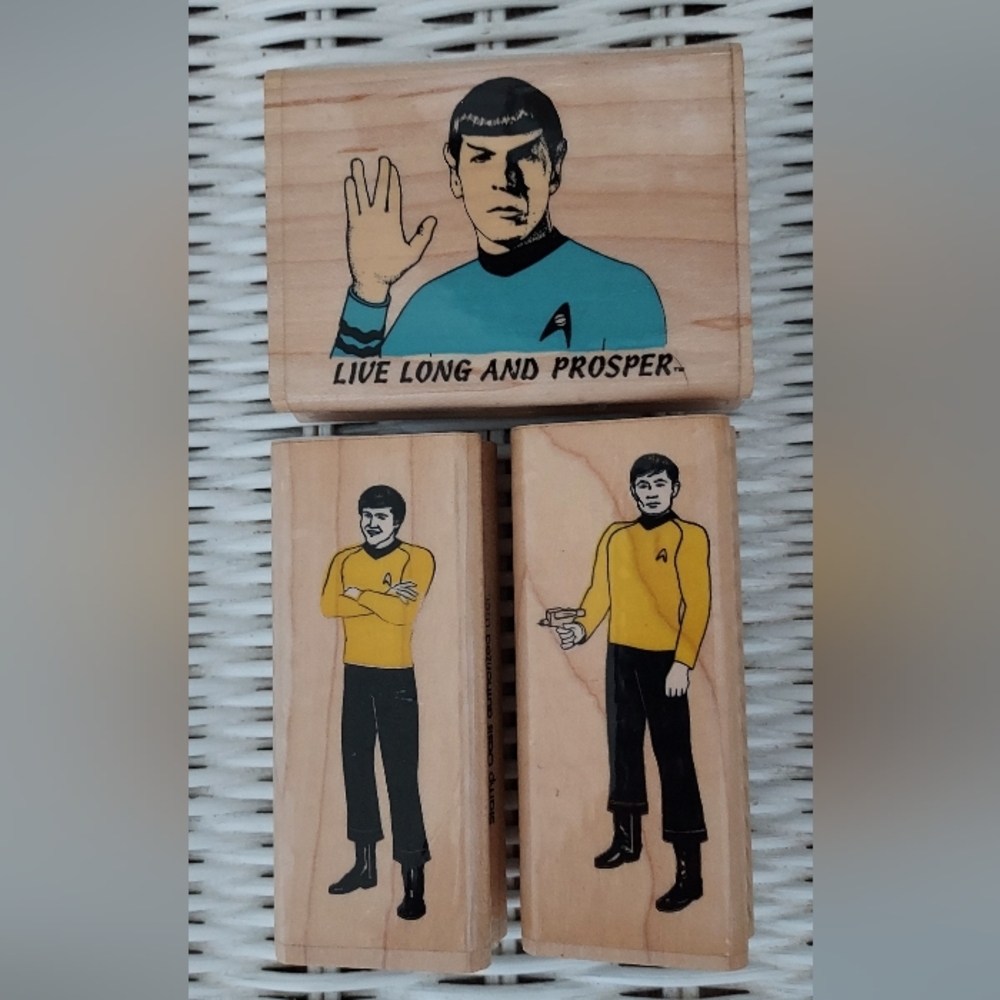 Paramount Picture 1991 Stamp Oasis Star Trek Wood Rubber Stamp Spock Sulu Chekov